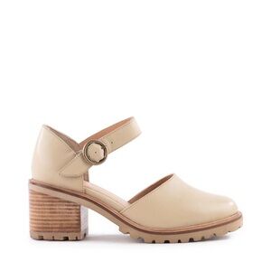 Seychelles Lock and Key Cream Block Stacked Heel Shoes